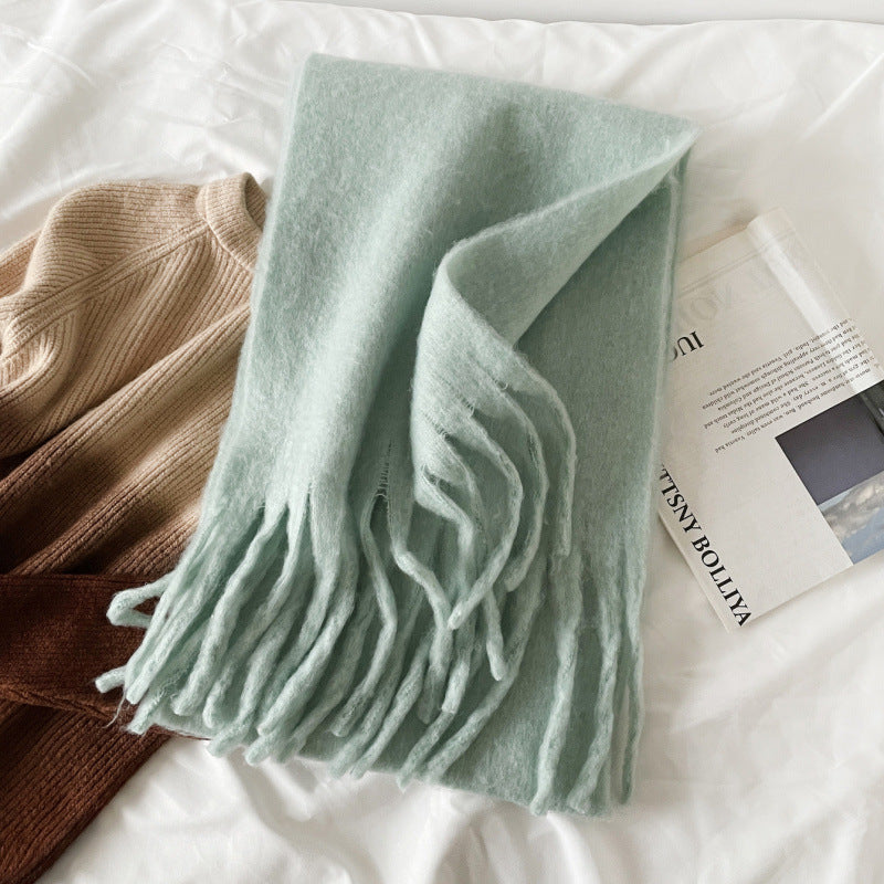 Faye | Womens Soft Mohair Shawl Scarf - Bean Green