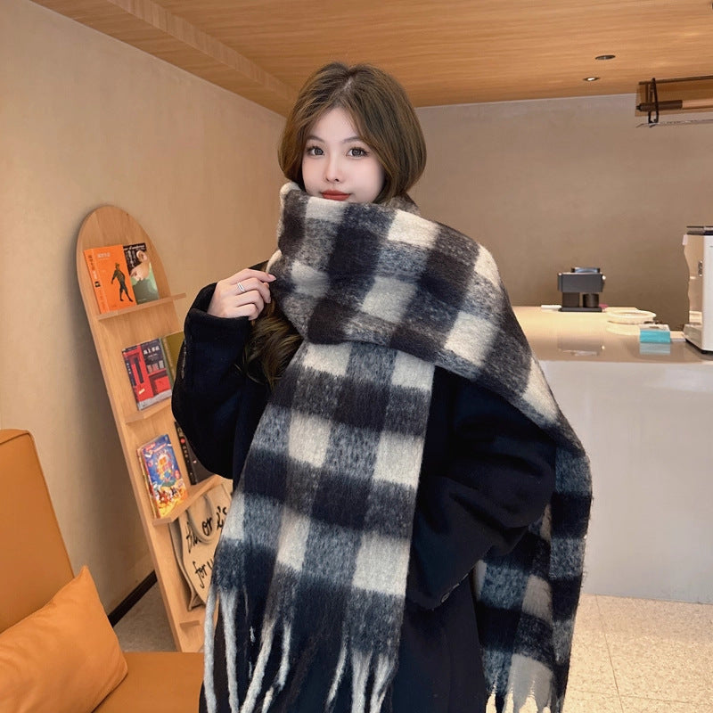 Faye | Womens Soft Mohair Shawl Scarf - Black And White