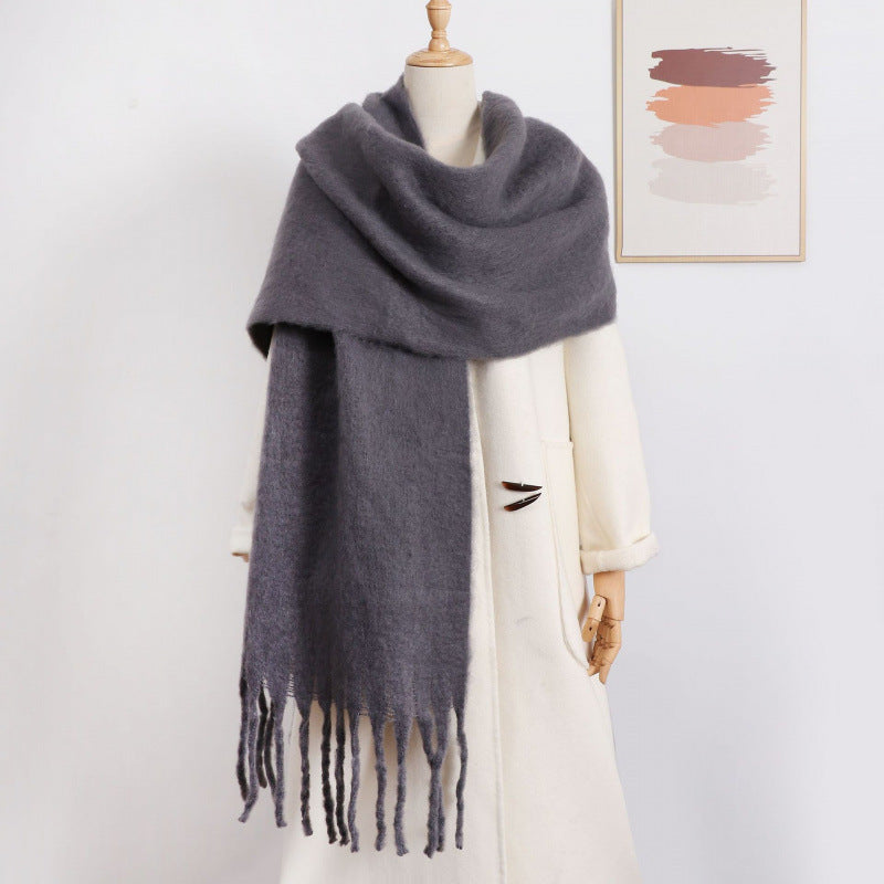 Faye | Womens Soft Mohair Shawl Scarf - Dark Grey