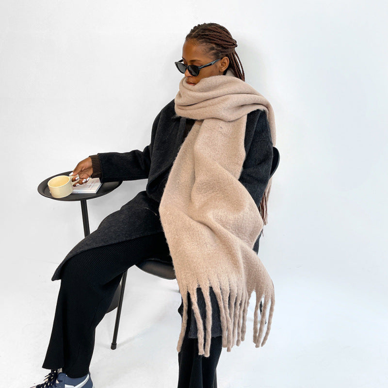 Faye | Womens Soft Mohair Shawl Scarf - Khaki