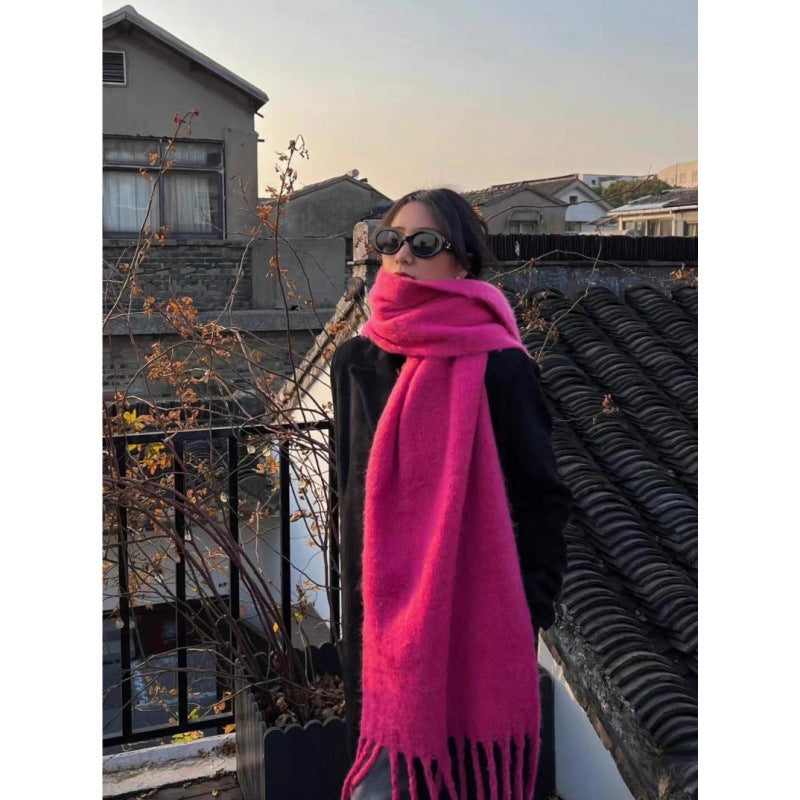 Faye | Womens Soft Mohair Shawl Scarf - Rose Red