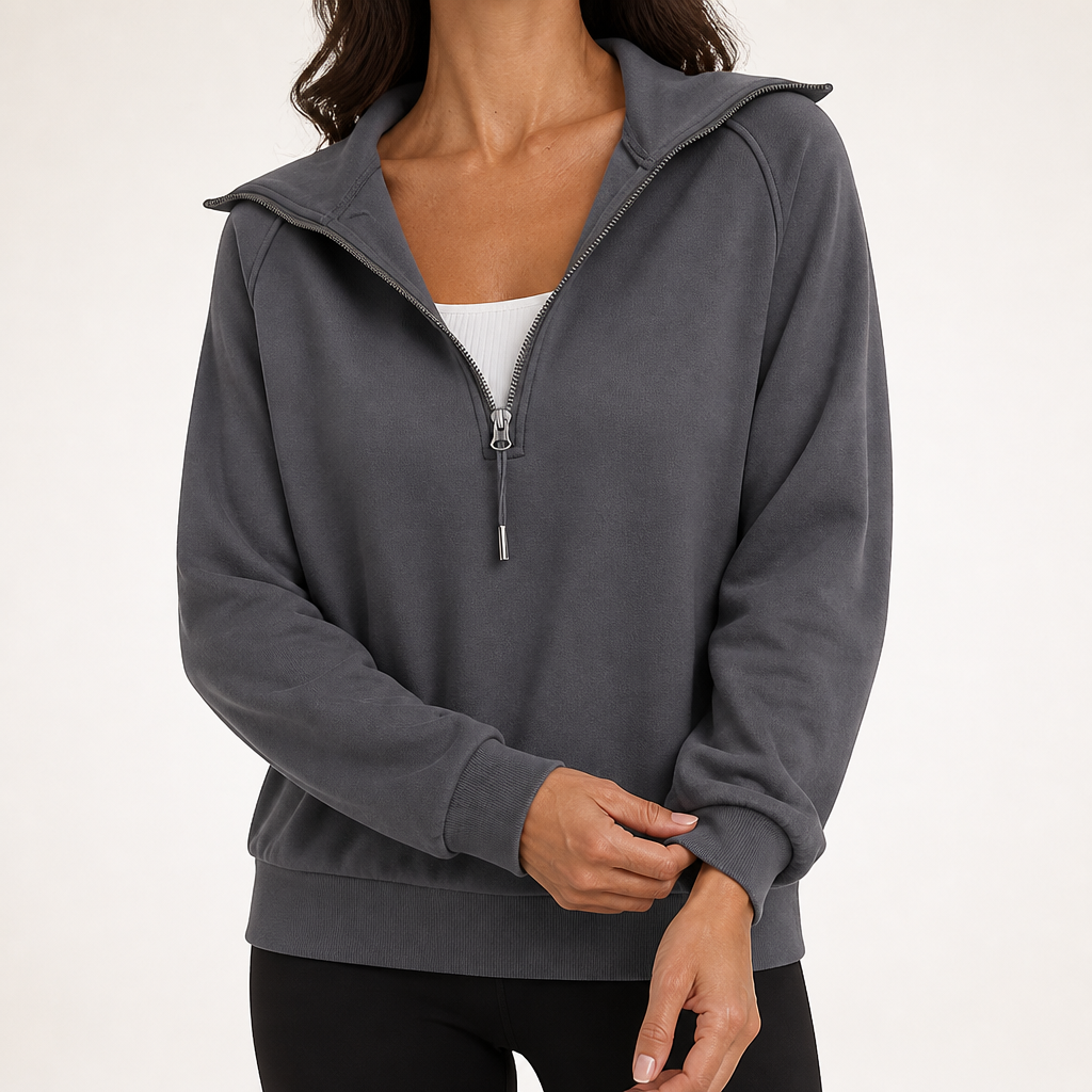 Fenella | Womens Yoga Top Long Sleeve Half Zip Stand Collar Running Fitness Top, Design 1