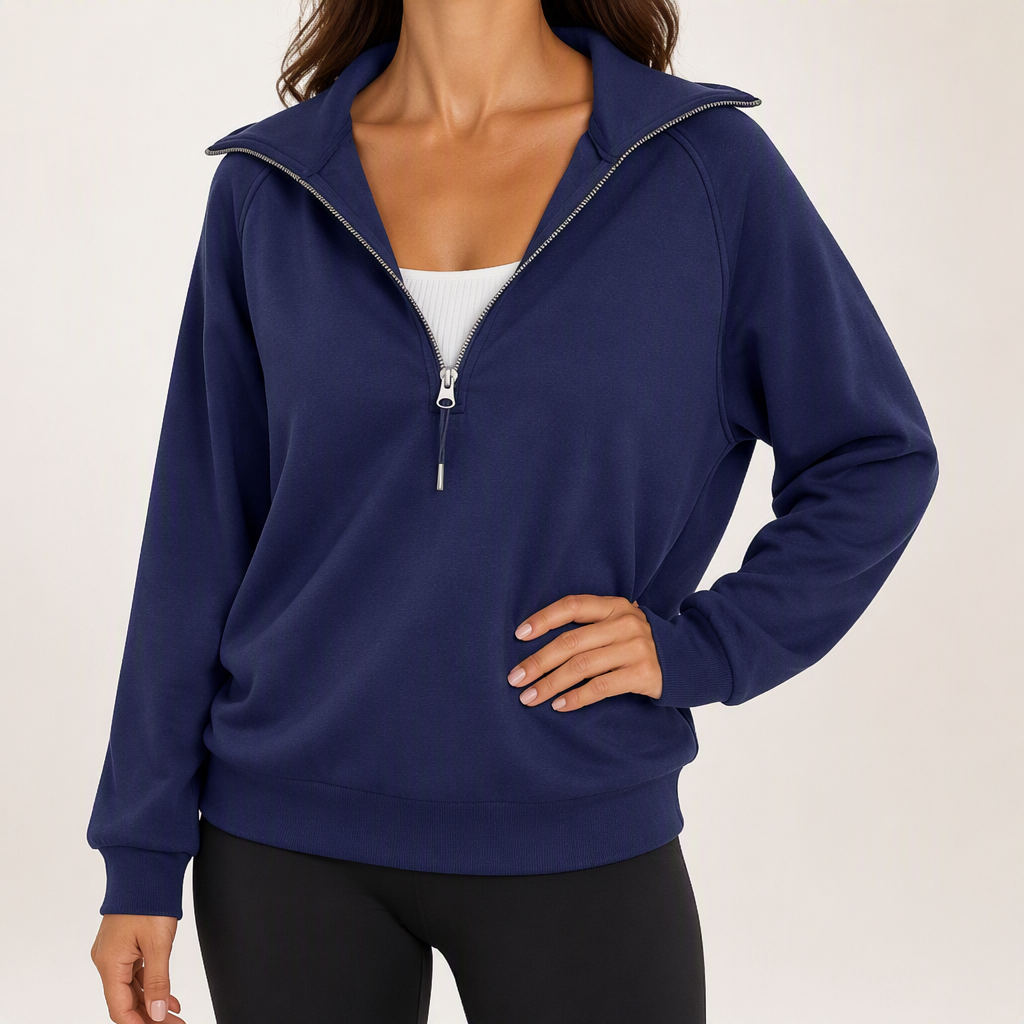 Fenella | Womens Yoga Top Long Sleeve Half Zip Stand Collar Running Fitness Top, Design 2