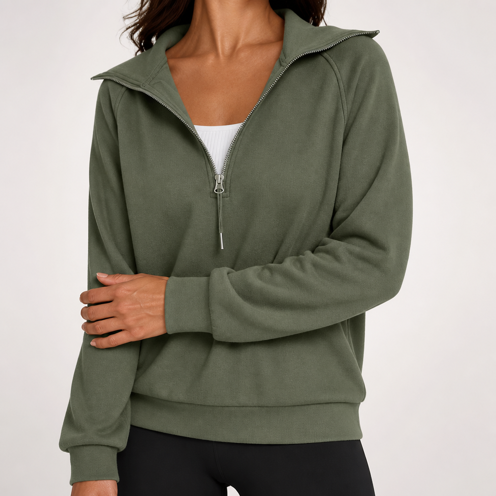 Fenella | Womens Yoga Top Long Sleeve Half Zip Stand Collar Running Fitness Top, Design 6