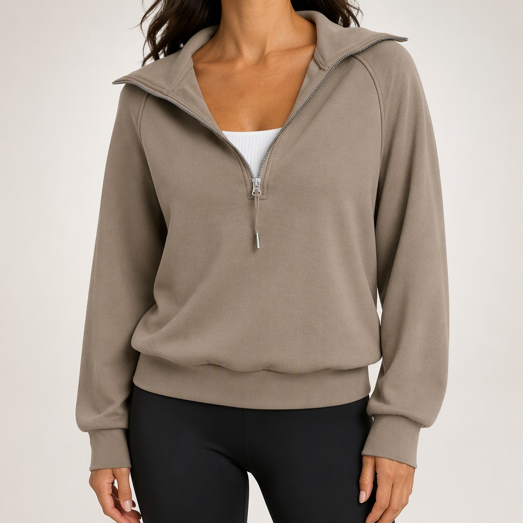 Fenella | Womens Yoga Top Long Sleeve Half Zip Stand Collar Running Fitness Top, Design 7
