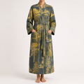 Fern | Womens Dressing Gown Cotton Kimono Bathrobe Robe, Design 1