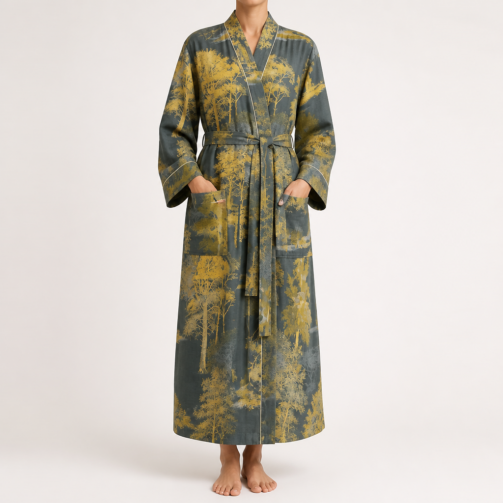 Fern | Womens Dressing Gown Cotton Kimono Bathrobe Robe, Design 1