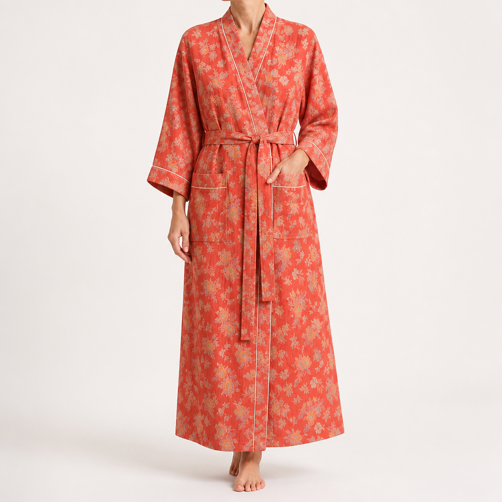 Fern | Womens Dressing Gown Cotton Kimono Bathrobe Robe, Design 3