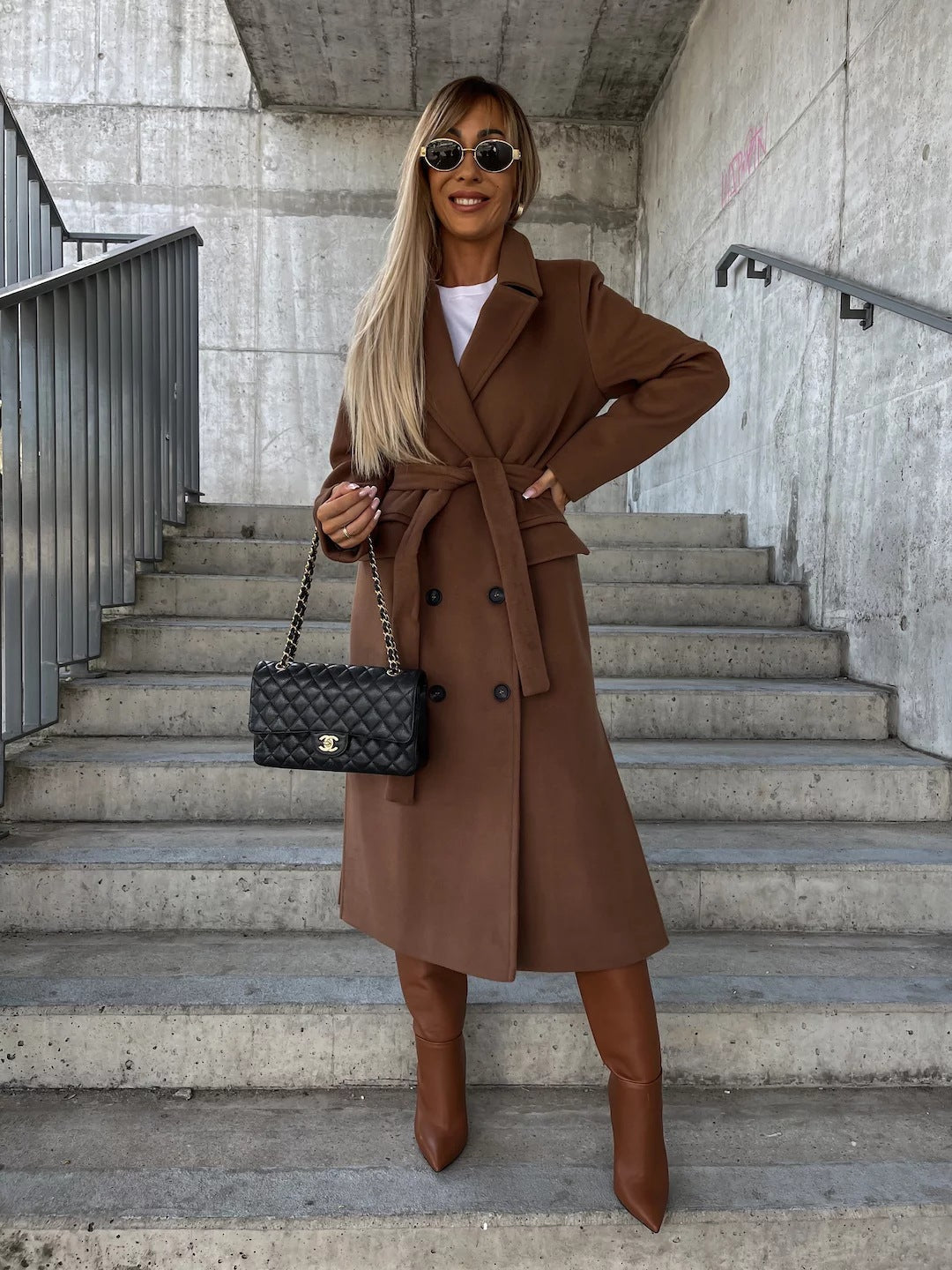 Fern | Womens Longline Lapel Winter Coat, Brown