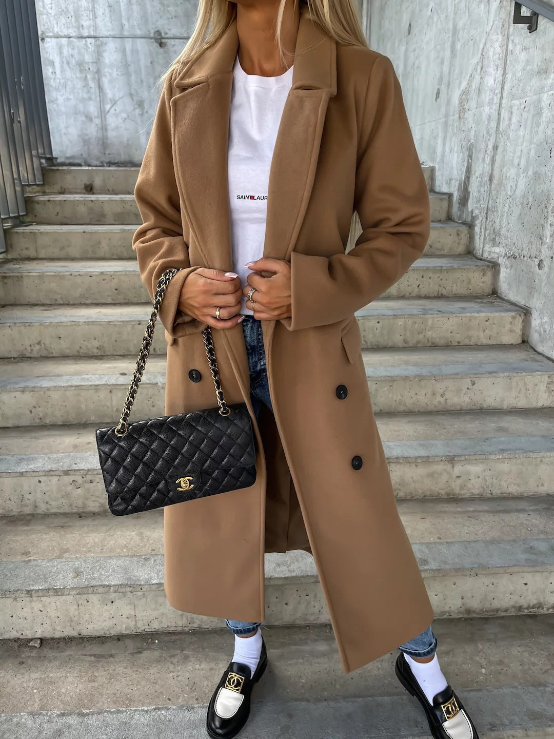 Fern | Womens Longline Lapel Winter Coat, Khaki