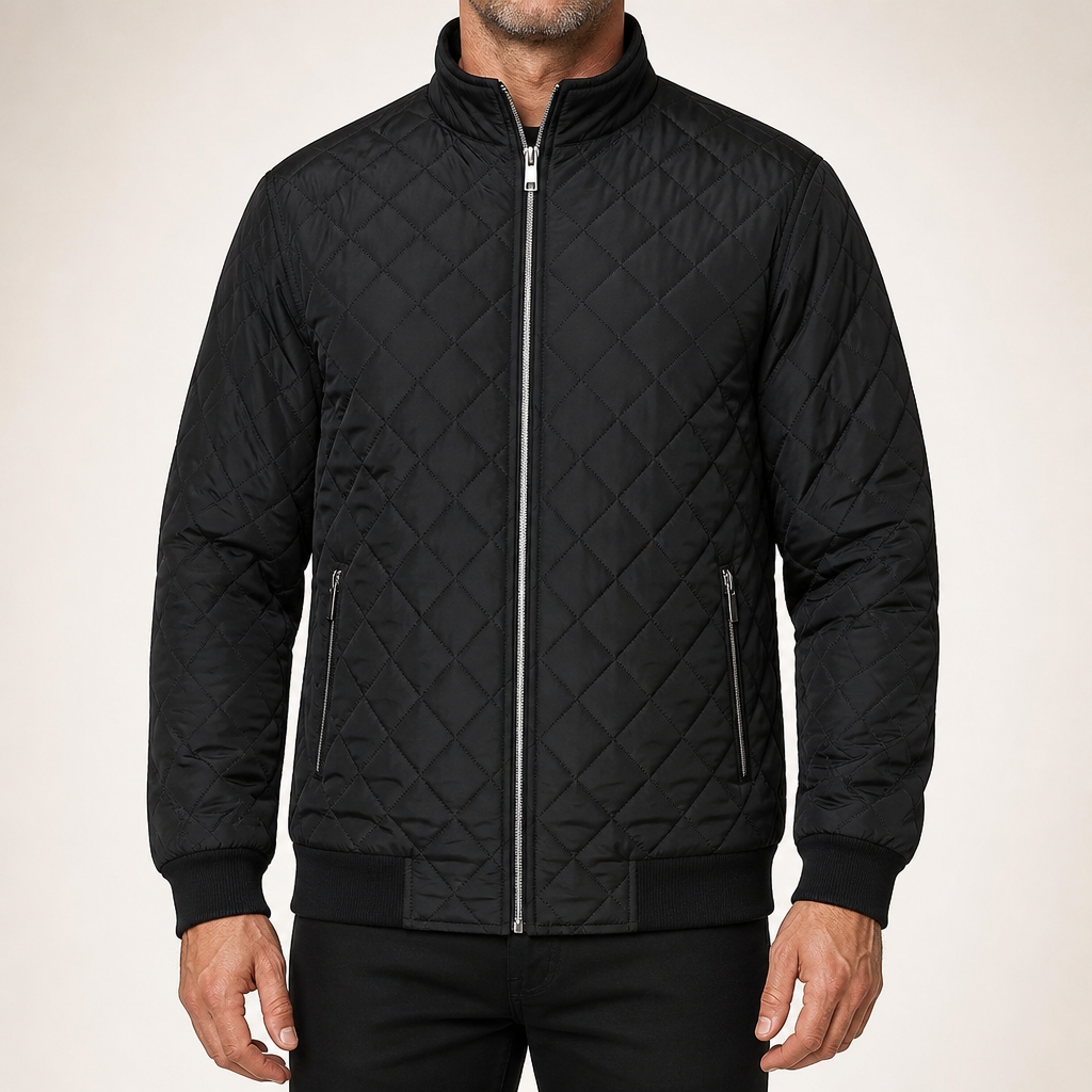 Ferris | Mens Quilted Fleece Lined Winter Black Soft Shell Jacket, Black