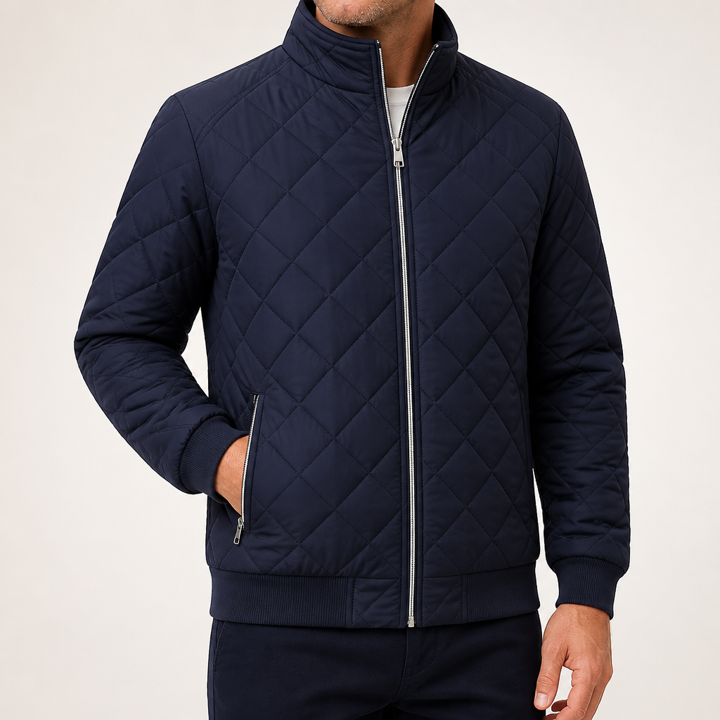 Ferris | Mens Quilted Fleece Lined Winter Black Soft Shell Jacket, Dark Blue