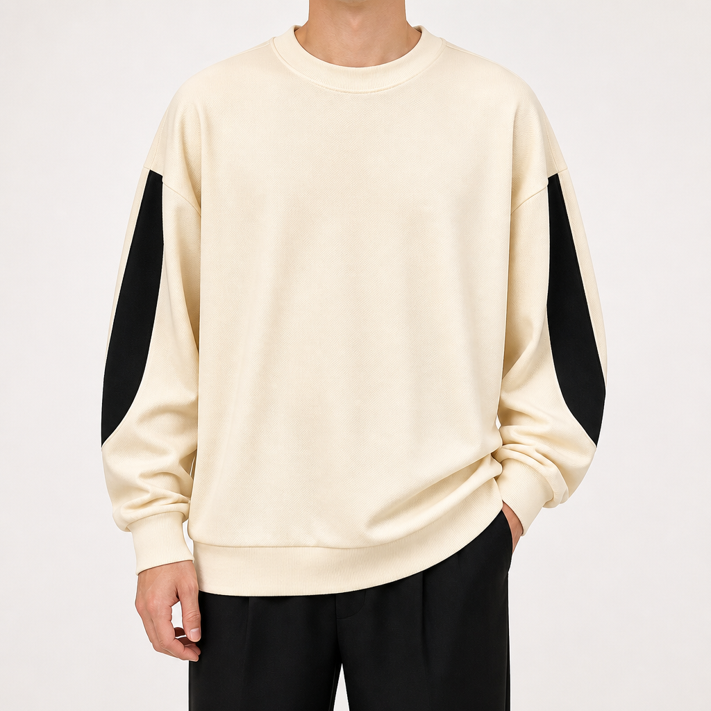 Fletcher | Mens Round Neck Drop Shoulder Plus Size Sweatshirt, Apricot