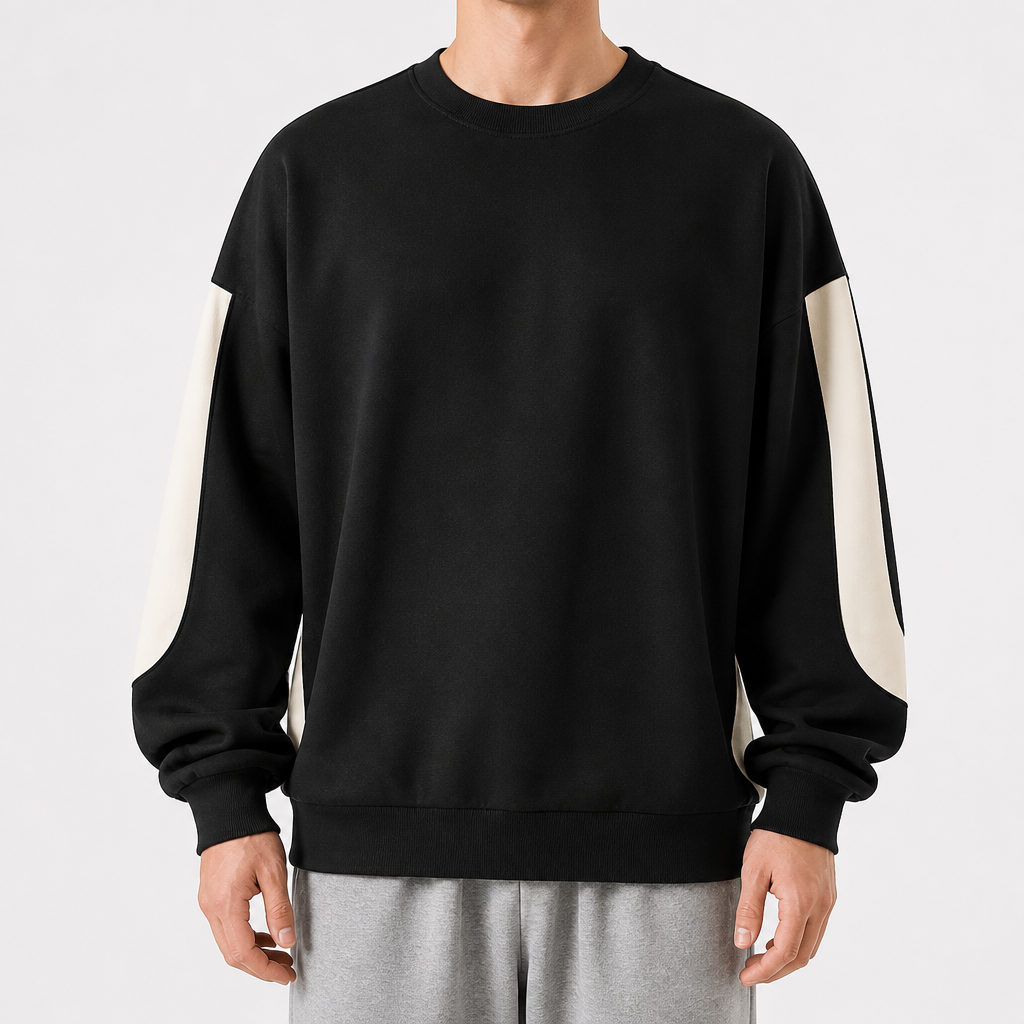 Fletcher | Mens Round Neck Drop Shoulder Plus Size Sweatshirt, Black