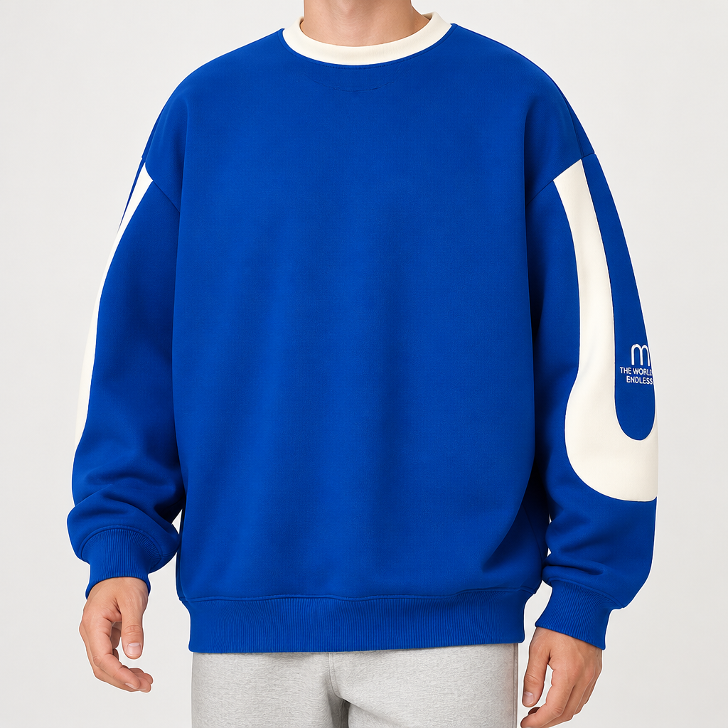Fletcher | Mens Round Neck Drop Shoulder Plus Size Sweatshirt, Blue