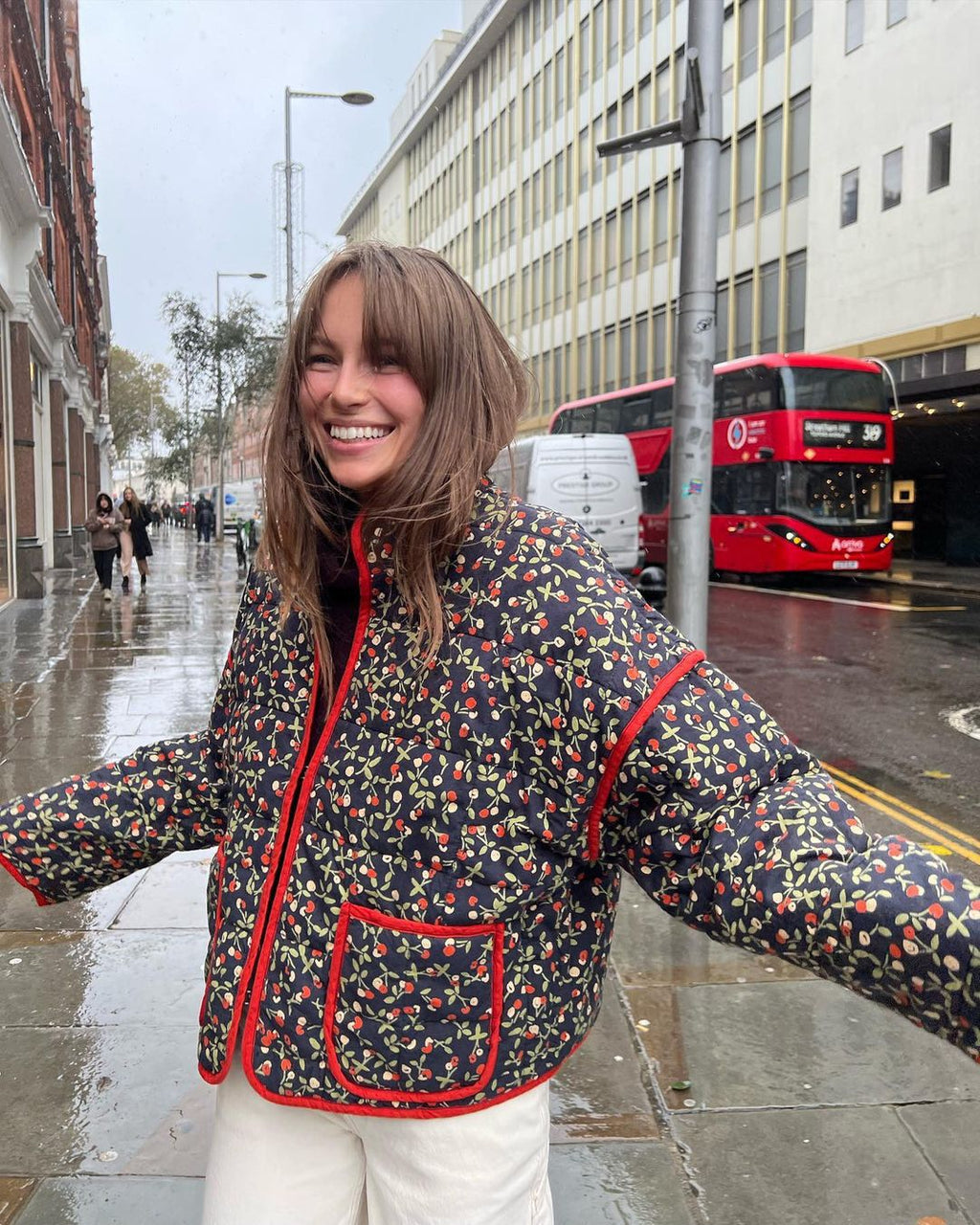 Fleur | Womens Printed Padded Cotton Lightweight Jacket - Black