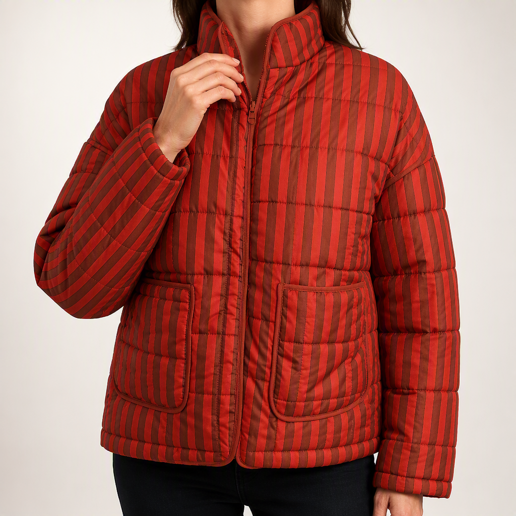 Fleur | Womens Padded Jacket Printed Cotton Lightweight Warm Jacket, Brown 2