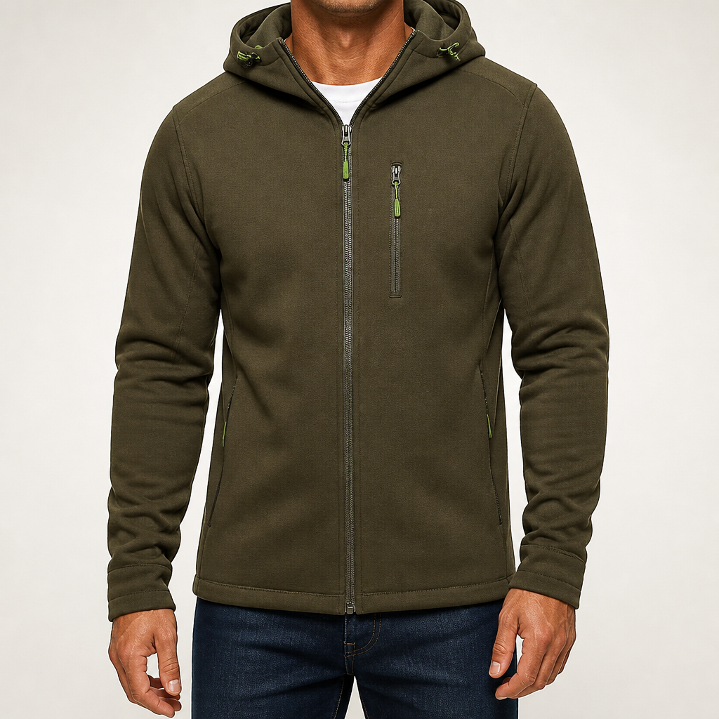 Flynn | Mens Jacket Zip Up Hooded Sports Lightweight Jacket, Army Green