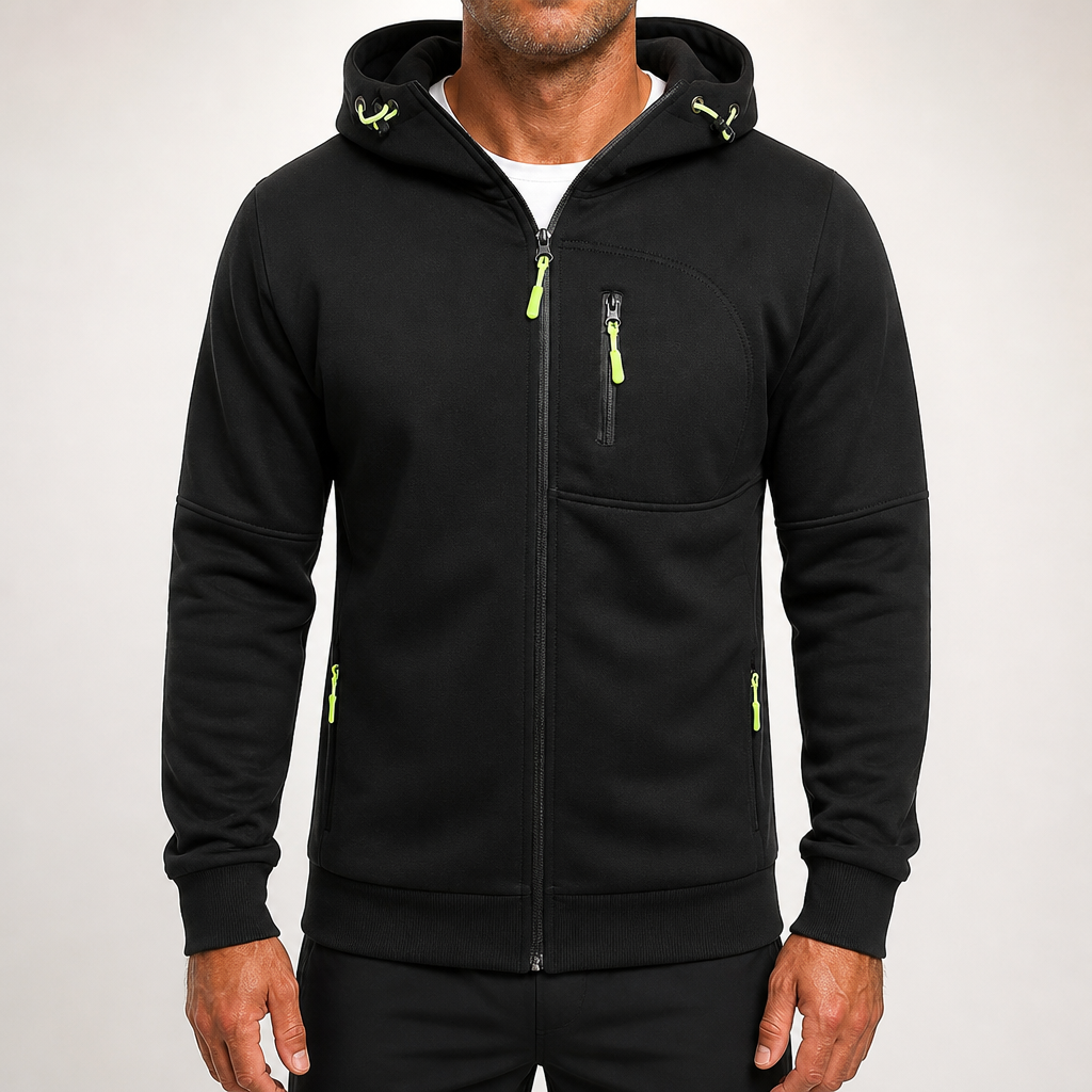 Flynn | Mens Jacket Zip Up Hooded Sports Lightweight Jacket, Black