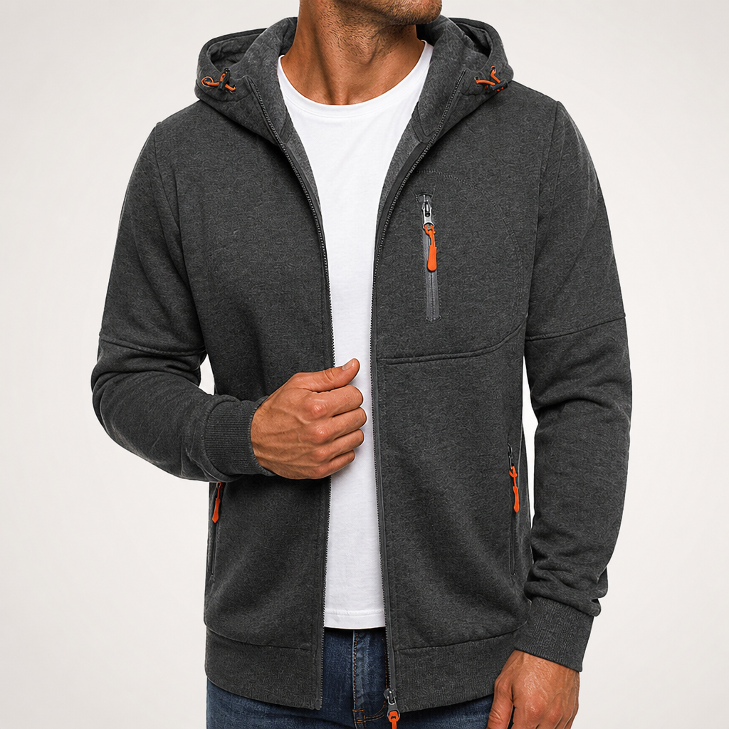 Flynn | Mens Jacket Zip Up Hooded Sports Lightweight Jacket, Dark Grey