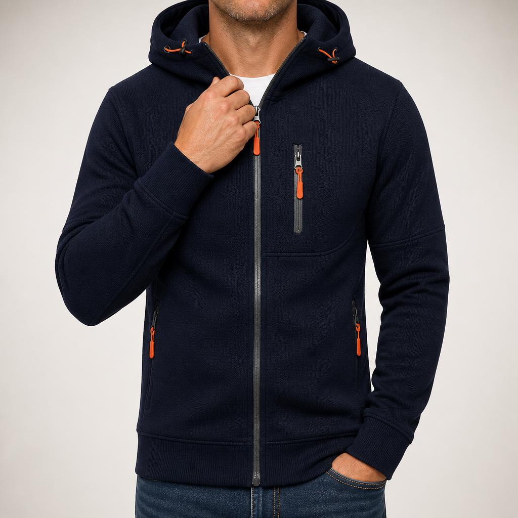 Flynn | Mens Jacket Zip Up Hooded Sports Lightweight Jacket, Navy Blue