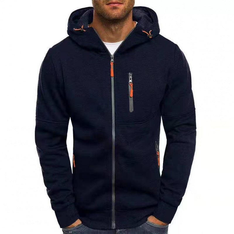 Flynn | Mens Zip Hooded Sports Jacket - Navy Blue