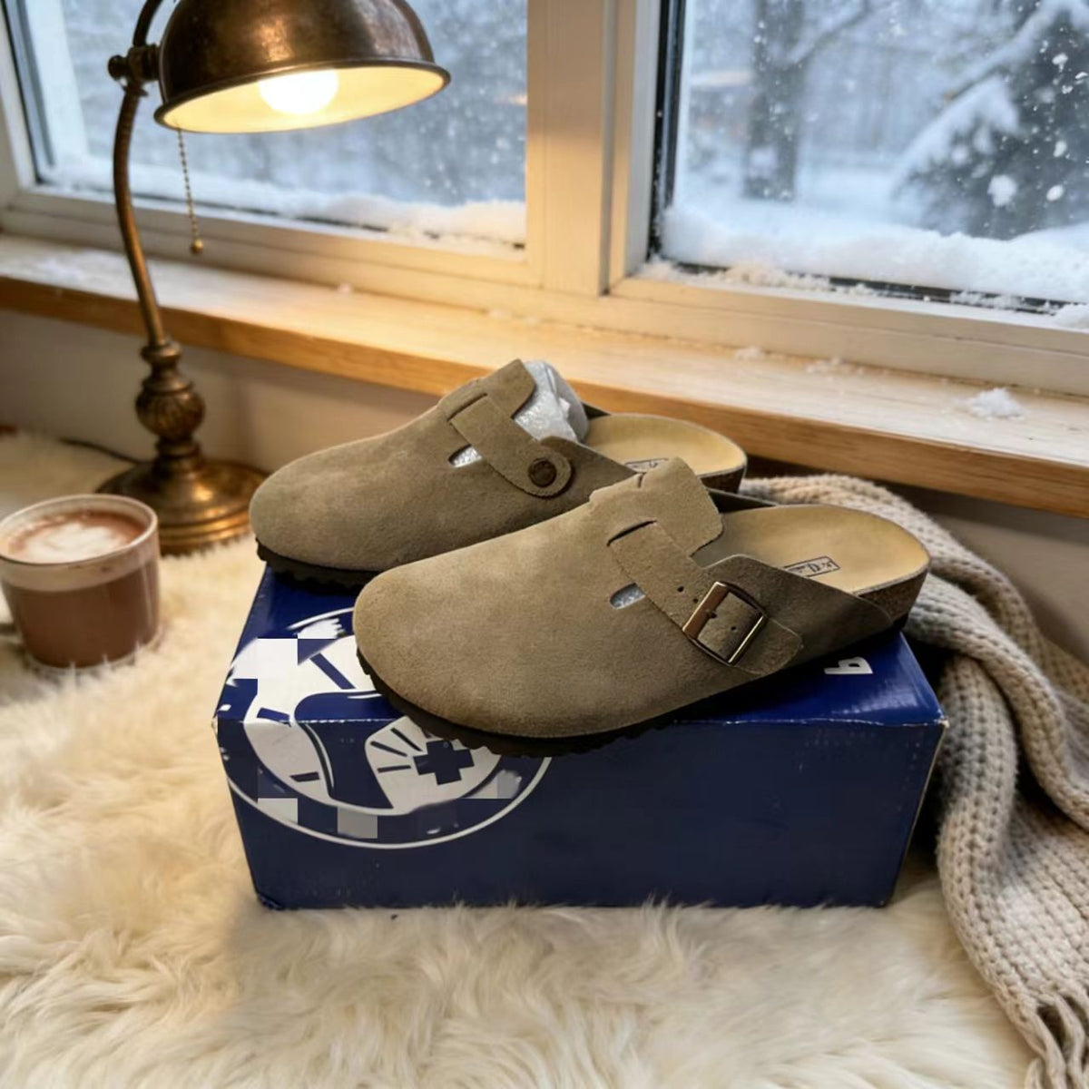 Foster | Leather Clogs Mules Closed Toe Platform Slippers Sandals - Grey Green