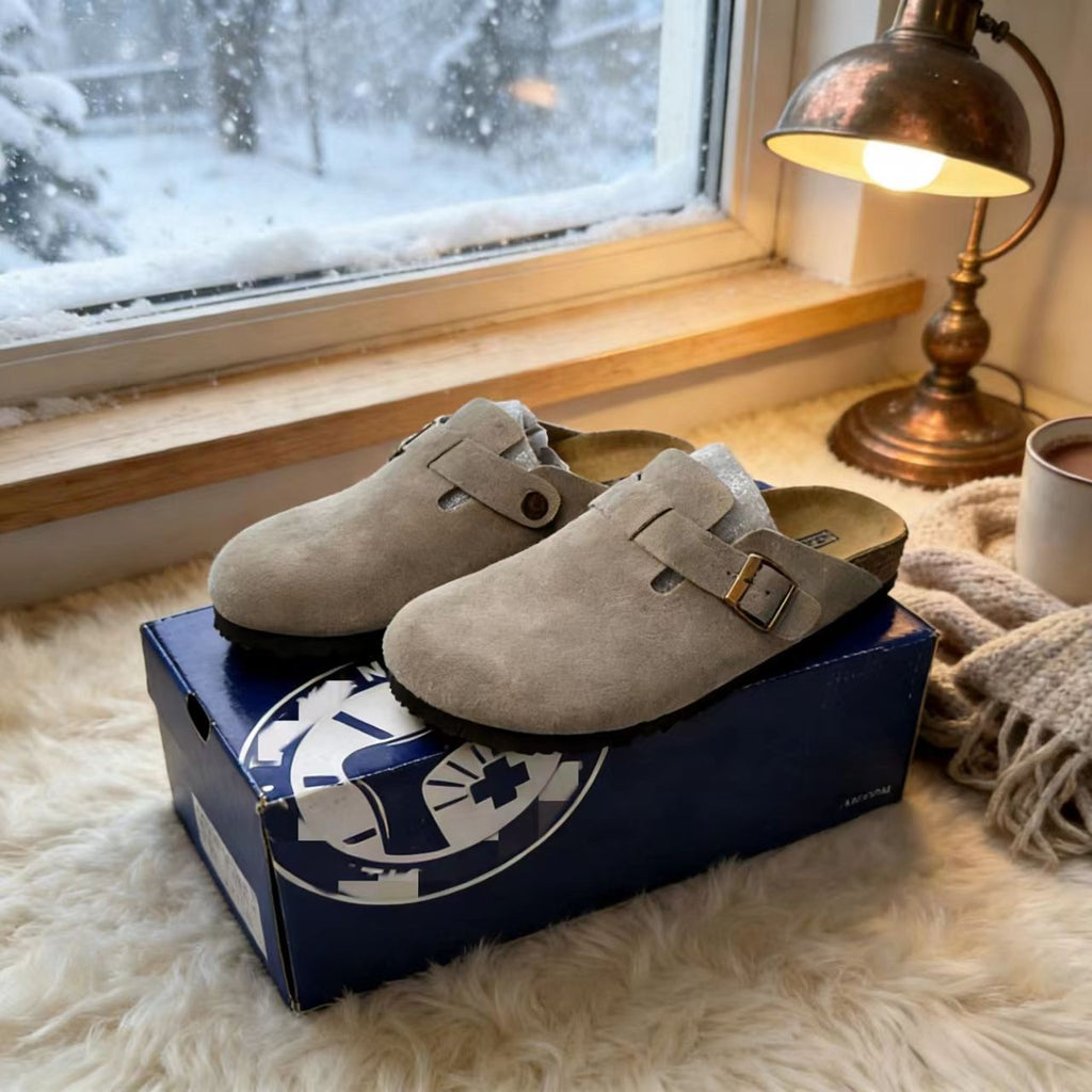 Foster | Leather Clogs Mules Closed Toe Platform Slippers Sandals - Grey