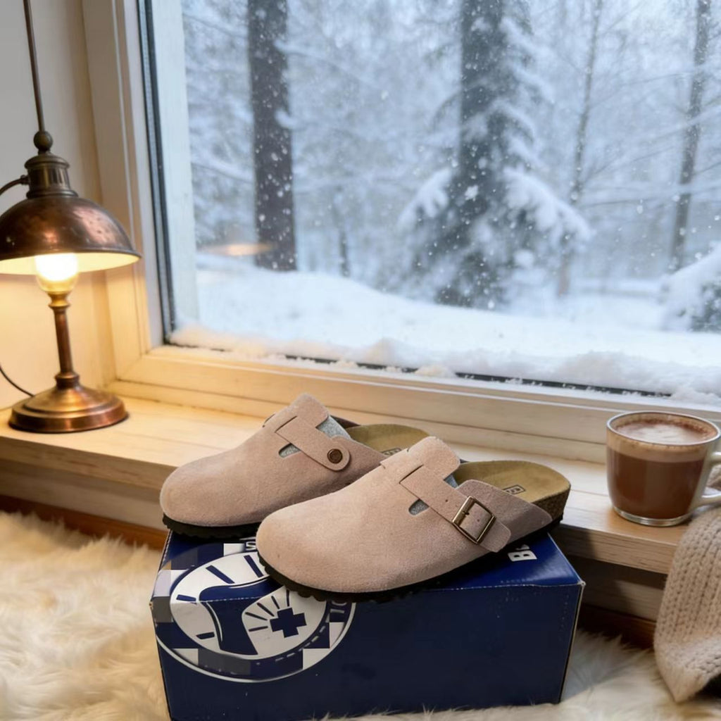 Foster | Leather Clogs Mules Closed Toe Platform Slippers Sandals - Mud