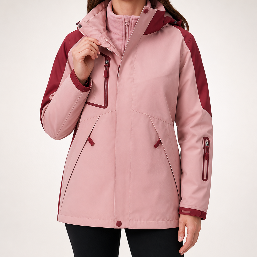 Foster | Womens Waterproof Jacket Ski 3 In 1 Windproof Hooded Winter Coat, Pink