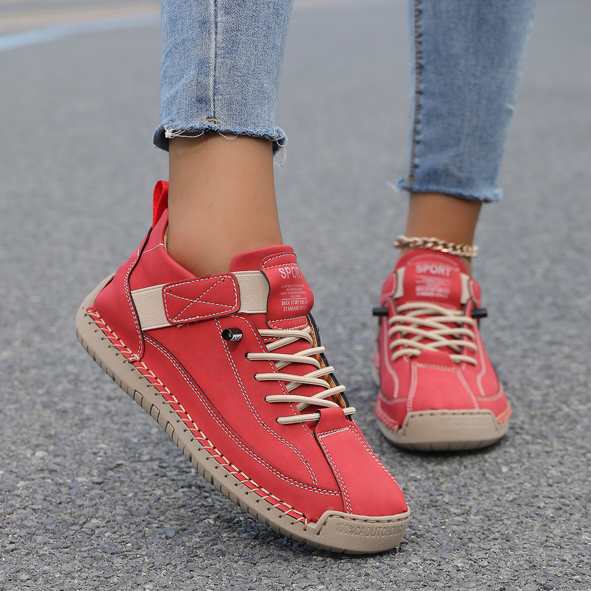 Frankie | Womens Leather Low Top Retro Flat Shoes - 10