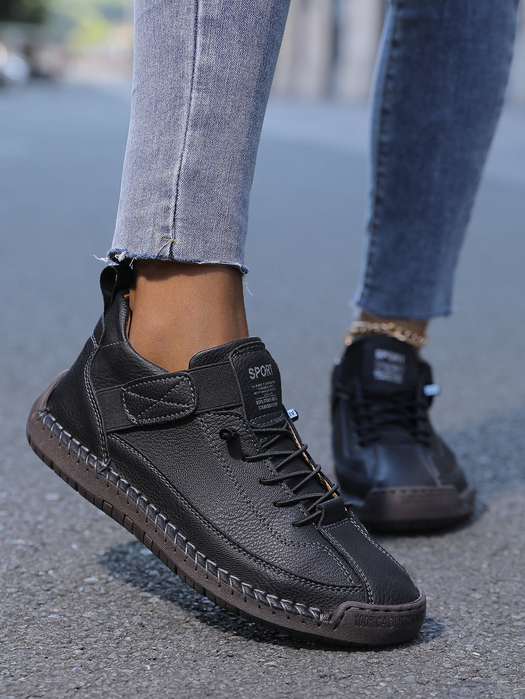 Frankie | Womens Leather Low Top Retro Flat Shoes - 8