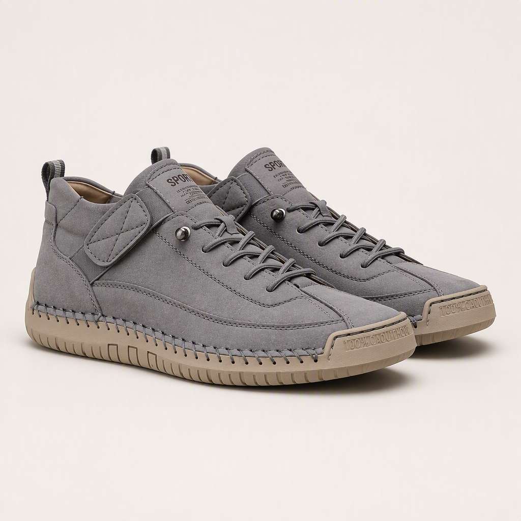 Frankie | Womens Trainers Leather Low Top Retro Flat Sneakers, Grey