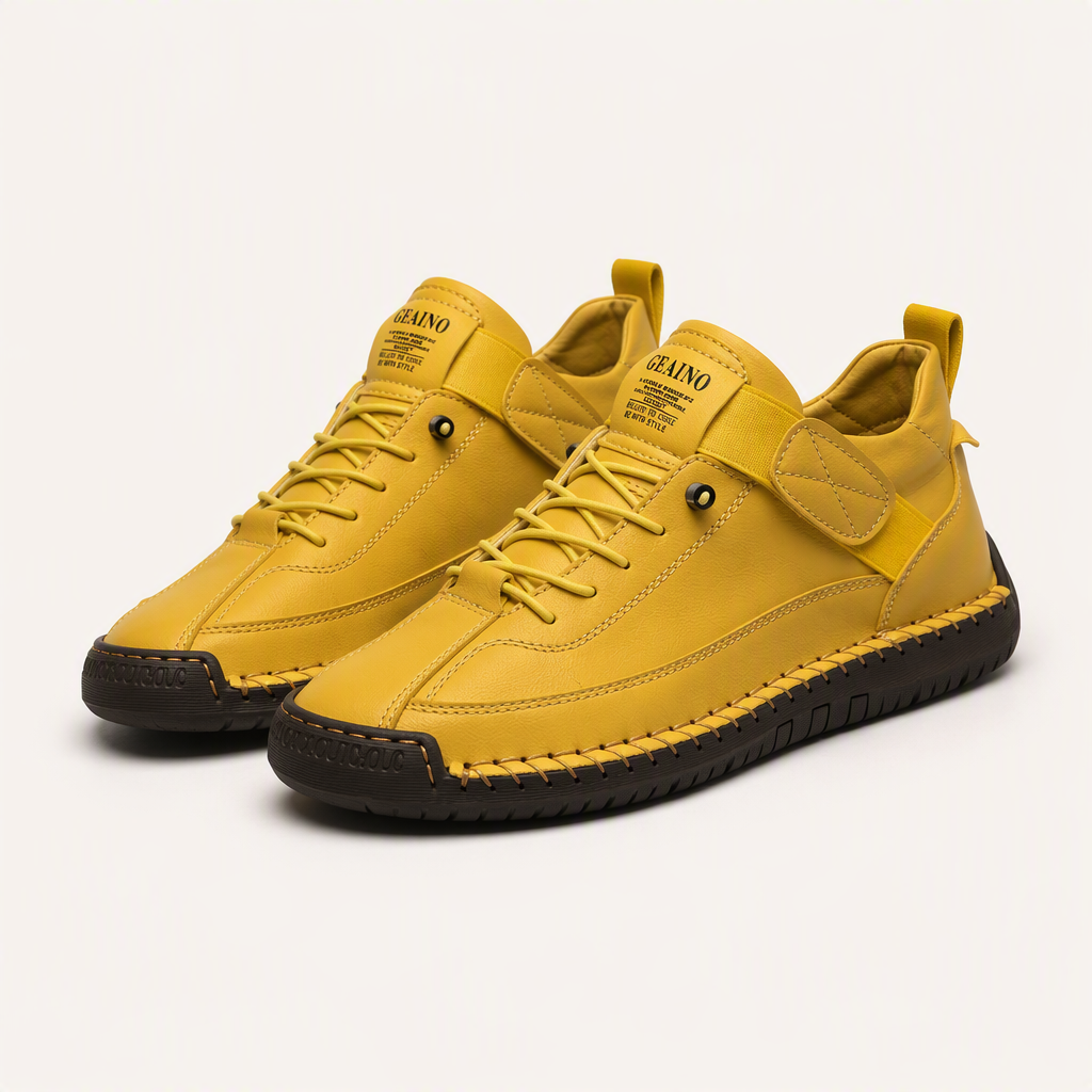 Frankie | Womens Trainers Leather Low Top Retro Flat Sneakers, Mustard