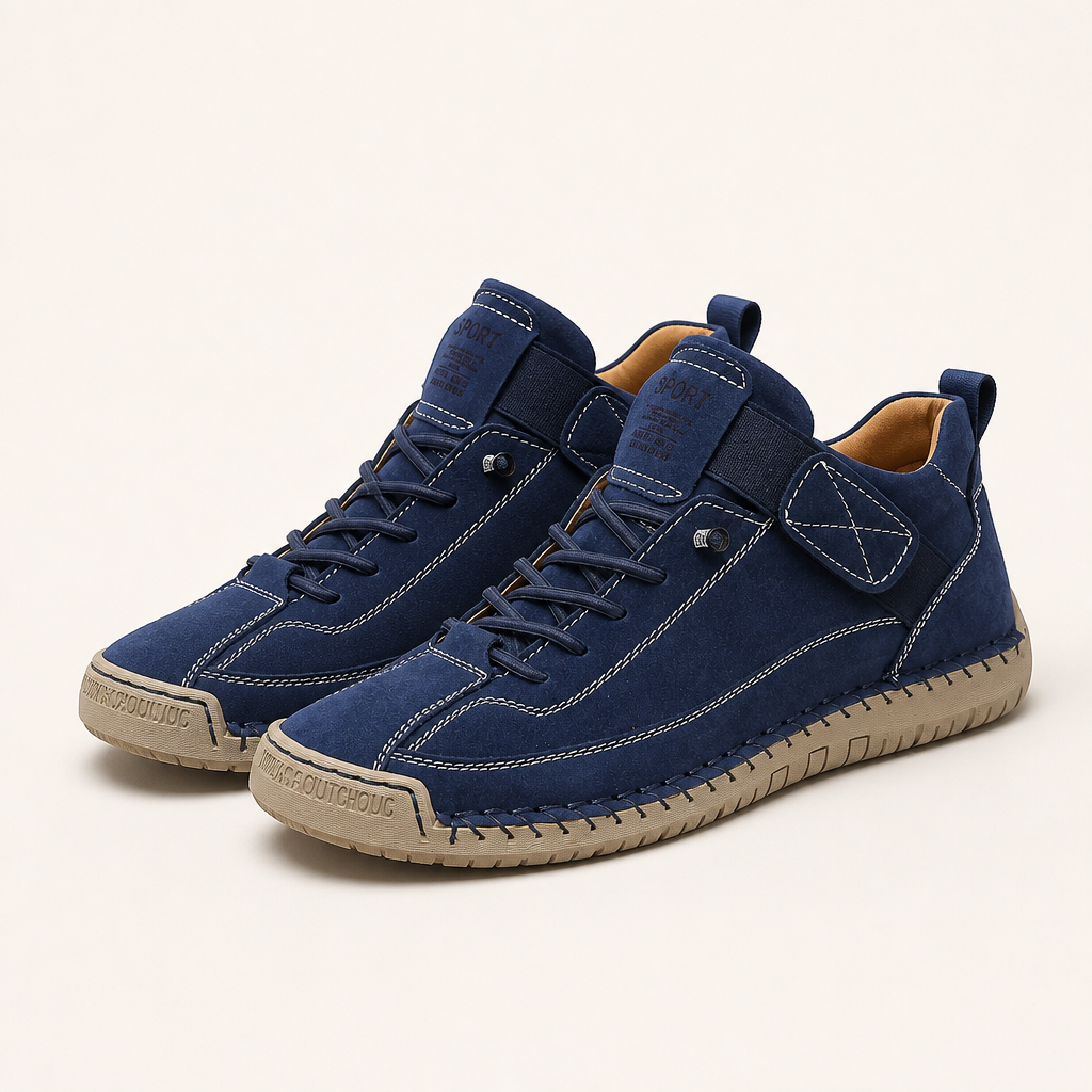 Frankie | Womens Trainers Leather Low Top Retro Flat Sneakers, Navy Blue