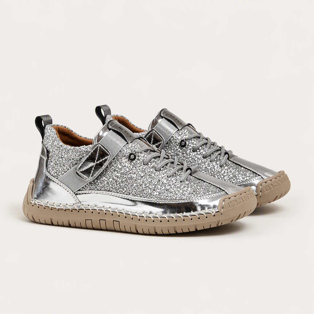 Frankie | Womens Trainers Leather Low Top Retro Flat Sneakers, Silver