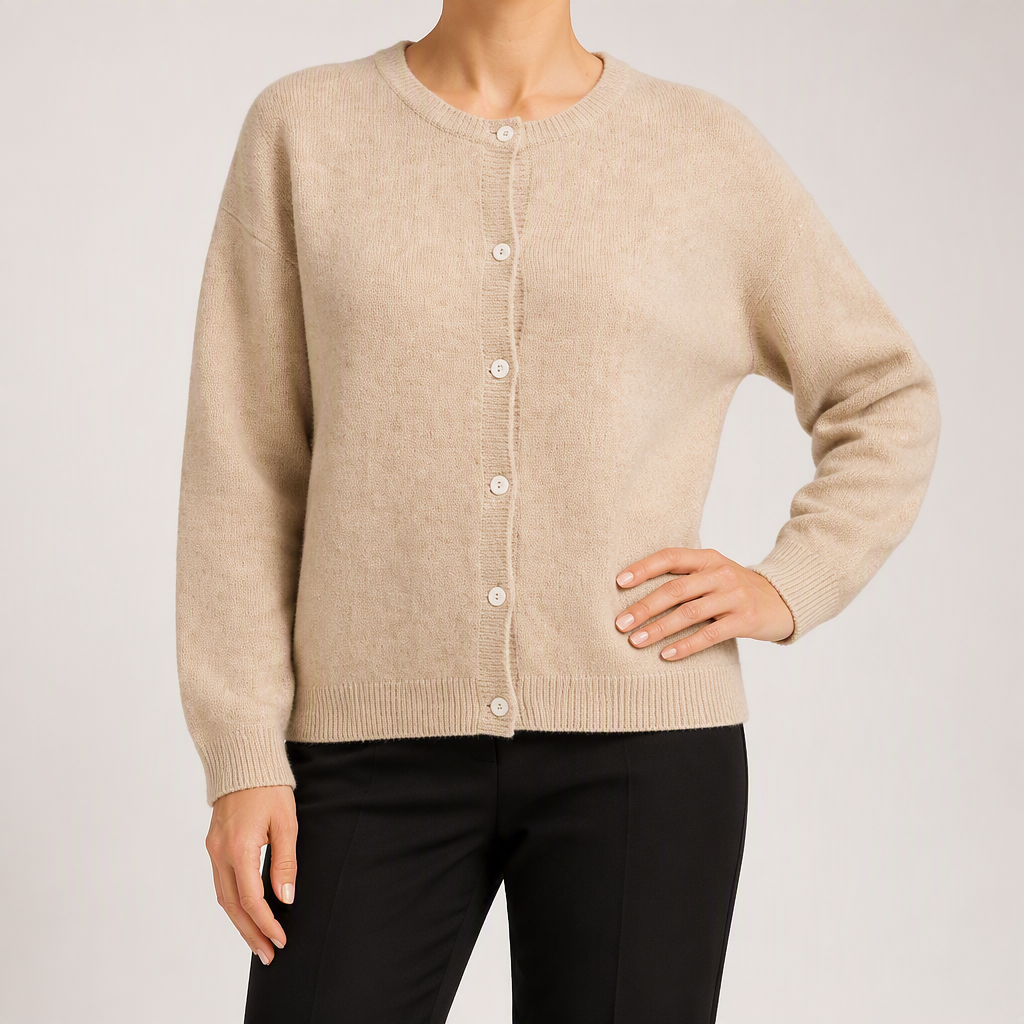 Freya | Womens Plus Size Knit Button Cardigan Jumper, Apricot
