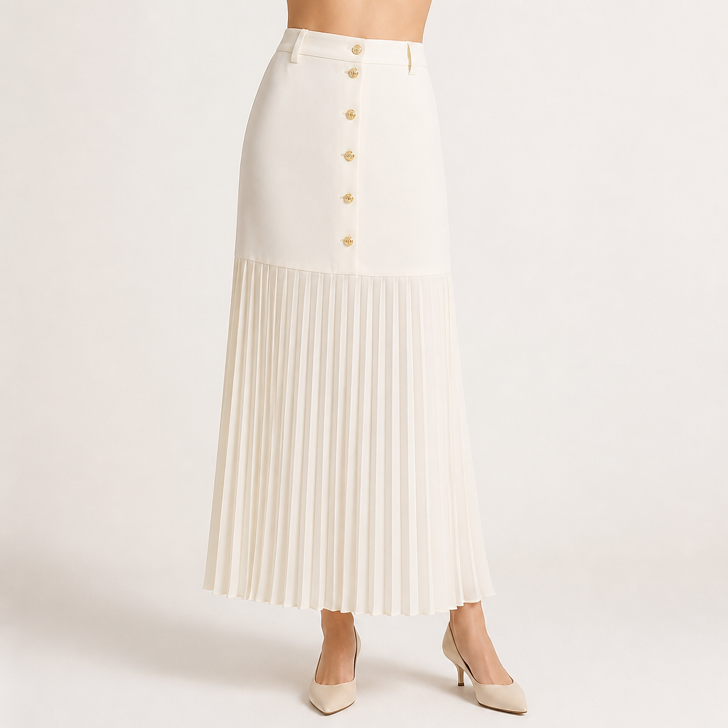 Freya | Womens Skirt High Waisted Pleated Long Skirt, White