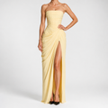 Freya | Womens Strapless Pleated Slit Maxi Wedding Guest Black Tie Summer Dresses, Light Yellow