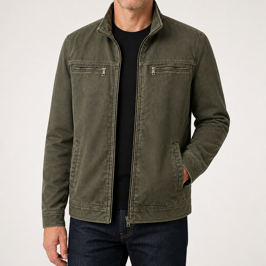 Garrick | Mens Cotton Lapel Zip Workwear Jacket Padded Coat, Army Green