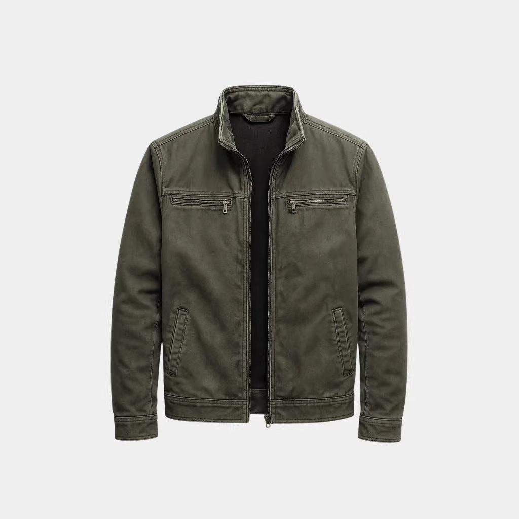 Garrick | Mens Cotton Lapel Zip Workwear Jacket Padded Coat - Army Green
