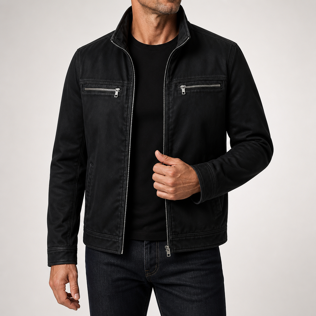 Garrick | Mens Cotton Lapel Zip Workwear Jacket Padded Coat, Black