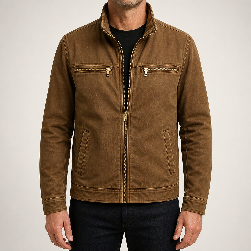 Garrick | Mens Cotton Lapel Zip Workwear Jacket Padded Coat, Brown