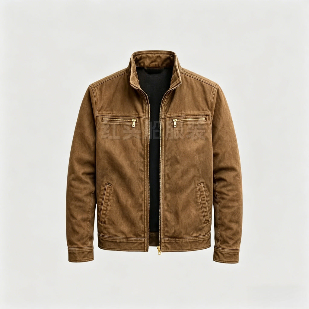 Garrick | Mens Cotton Lapel Zip Workwear Jacket Padded Coat - Brown