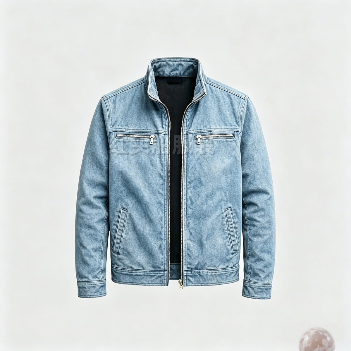 Garrick | Mens Cotton Lapel Zip Workwear Jacket Padded Coat - Denim Blue