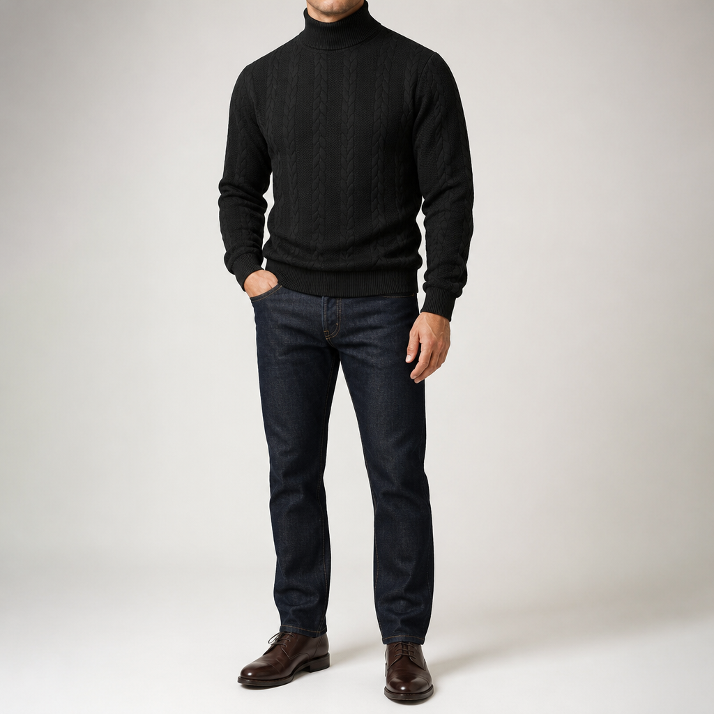 Garrick | Mens Knitted Warm High Neck Jumper Winter Sweater, Black
