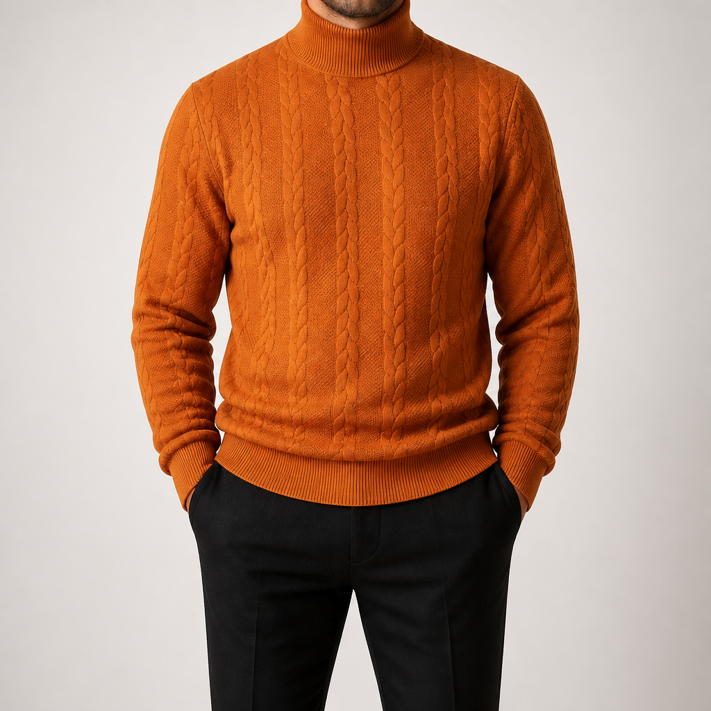 Garrick | Mens Knitted Warm High Neck Jumper Winter Sweater, Orange