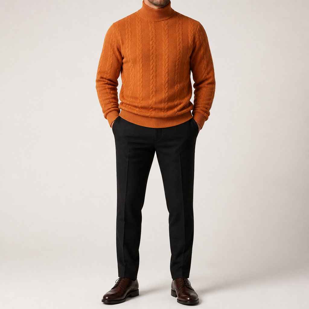 Garrick | Mens Knitted Warm High Neck Jumper Winter Sweater, Orange