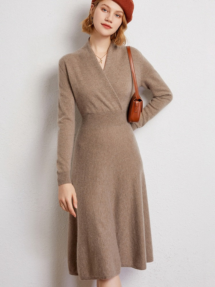 Genevieve | Womens Cashmere Knitted V Neck Midi Jumper Wedding Guest Dresses - 1