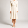 Genevieve | Womens Cashmere Knitted V Neck Midi Jumper Wedding Guest Dresses, Cream